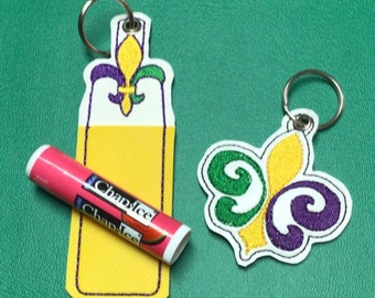 Embroidered Fleur de Lis Keychain: Mardi Gras Bag Tag