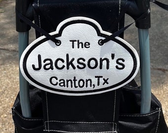 Personalized Embroidered Stroller Tag: Monogrammed Wagon Cart Sign