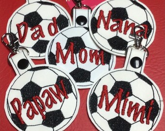 Embroidered Personalized Soccer Key Fob: Custom Backpack Tag