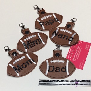 Personalized embroidered football key fob, key ring, key chain, luggage tag, lunchbox tag, backpack tag,
