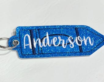 Personalized, Embroidered glitter, crayon key fob, bag tag