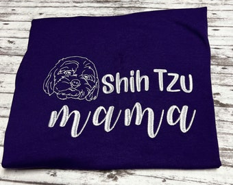 Embroidered Shih Tzu Mama T-shirt, Dog Lover Gift