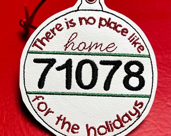Personalized, Monogrammed, embroidered, zip code Christmas ornament
