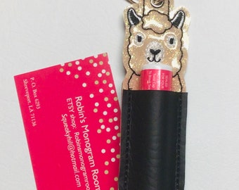 Embroidered Llama Lip Balm Holder: Waterproof Keychain Fob