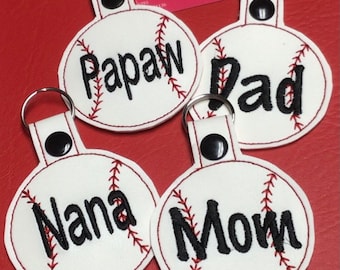 Personalized Embroidered Baseball Key Fob: Backpack/Luggage Tag