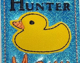 Personalized,  embroidered cruise, vacation, yellow duck ID Badge holder, lanyard, bag tag, luggage tag,