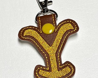 Embroidered Yellow 'Y' Initial Key Fob: Personalized Backpack Tag