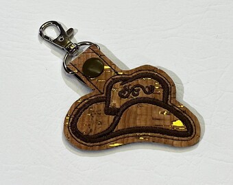 Embroidered Cowboy Hat Keychain: Waterproof Vinyl Zipper Pull