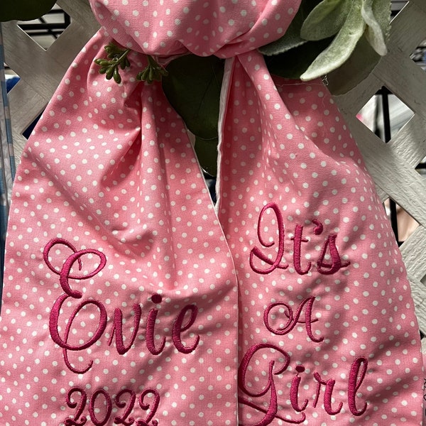 Personalized, embroidered, new baby wreath sash