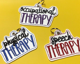 Embroidered Therapy Key Fob: Monogrammed Backpack Tag