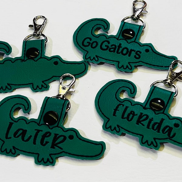 Embroidered Alligator, Florida gator, Go Gators key fob, backpack tag, luggage tag, gym bag tag, lunchbox tag