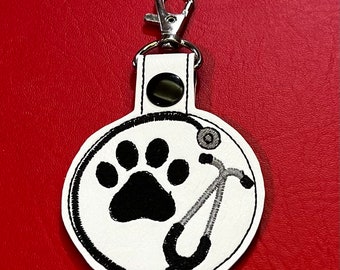 Embroidered pet veterinarian, stethoscope key fob, backpack tag, luggage tag, zipper pull