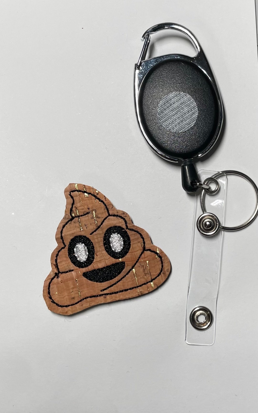 Emoji/ Poop Embroidered/custom Interchangeable Velcro Badge Reel