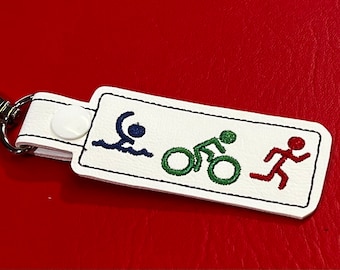 Embroidered Triathlon Key Fob: Swim Bike Run Bag Tag