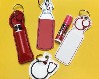 Machine embroidered Stethoscope keychain or chapstick holder , medical, nurse,Dr .
