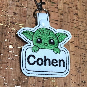 Green baby personalized, monogrammed, embroidered snap tags, backpack tags, lunchbox tags, diaper bag tags