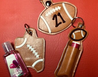 Personalized Embroidered Football Keychain: Hand Sanitizer, Lip Balm, ID Holder