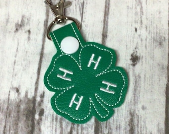 Embroidered 4H Clover Key Fob: Backpack Tag Zipper Pull