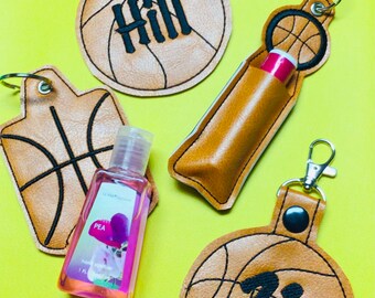 Personalized embroidered Basketball keychain, hand sanitizer holder, lip balm holder bag tag, gym bag tag