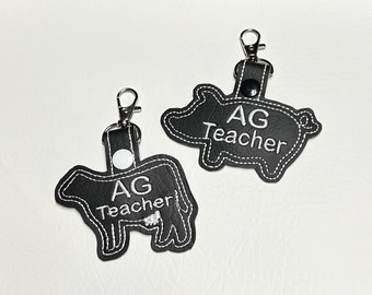 Embroidered Animal Key Fob, Personalized AG Teacher Gift