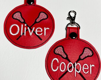 Personalized Embroidered Lacrosse Bag Tag: Marine Vinyl Key Fob