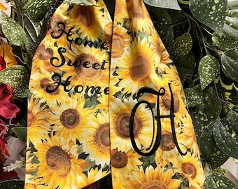 Embroidered, personalized, Monogrammed, sunflower wreath sash