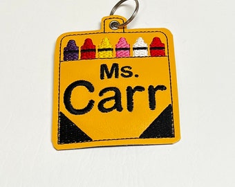 Personalized Embroidered Crayon Teacher Key Fob: Backpack Tag