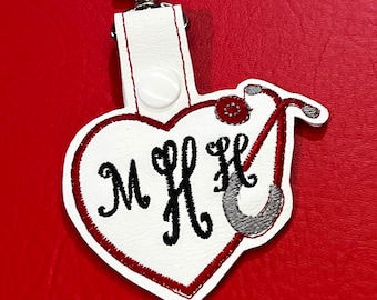 Embroidered , personalized Stethoscope keychain, key fob, backpack tag, lunchbox tag