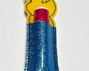 Embroidered Yellow Duck Lip Balm Holder: Key Fob, Backpack Tag