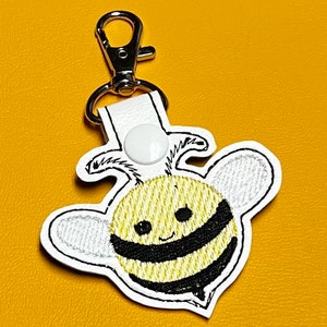 Embroidered yellow Bumblebee zipper pull, backpack tag, key fob, luggage tag, lunchbox tag,