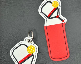 Machine Embroidered Pickleball Lip Balm Holder Key Fob