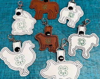 Embroidered 4-H Animal Key Fob: Personalized Backpack Tag