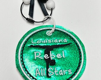 Embroidered Gymnastics Bag Tag: Personalized Glitter Vinyl Key Fob