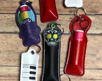 Embroidered Chapstick Holder Key Fob: Piano, Skull, Unicorn