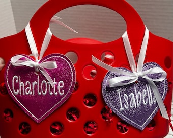 Personalized Embroidered Glitter Heart Bag Tag: Backpack, Lunchbox, Luggage