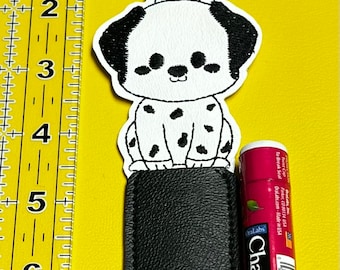 Embroidered black and white Dalmatian puppy lip balm holder