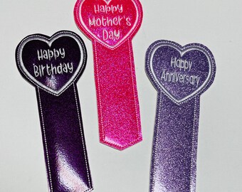 Embroidered Glitter Bookmark: Birthday, Anniversary, Mother's Day