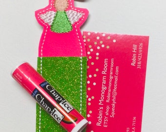 Embroidered angel lip balm holder key fob, guardian angel,