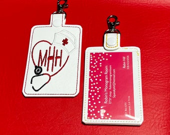 Personalized, embroidered stethoscope, medical badge, ID, luggage tag, holder