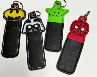 Embroidered green , red, black, character lip gloss holder, chapstick holder,