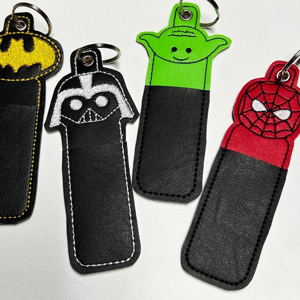 Embroidered green , red, black, character lip gloss holder, chapstick holder,