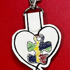 Embroidered Autism Awareness keychain, key fob, zipper pull, backpack tag, luggage tag, lunchbox tag