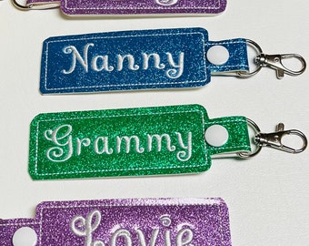 Embroidered Personalized Keychain: Rose Pattern Bag Tag