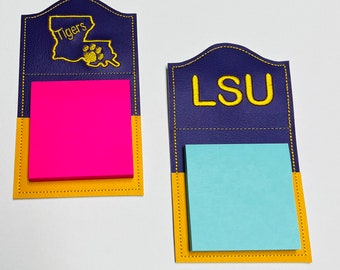 Embroidered Tiger, Louisiana Sticky Notepad Magnet: Purple and Gold