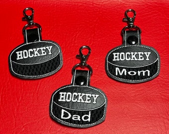 Embroidered Hockey Mom/Dad Key Fob: Personalized Backpack Tag