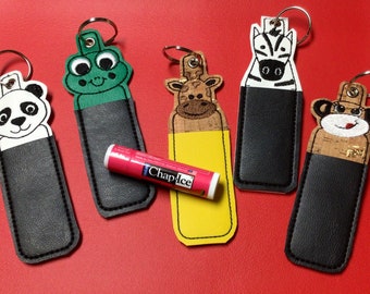 Embroidered Animal Lip Balm Holder: Backpack Tag, Handbag Charm