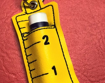 Embroidered Ruler, Tape Measure Lip Balm Holder Key Fob