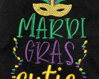 Personalized Embroidered Mardi Gras T-Shirt: Diva or Cutie Design