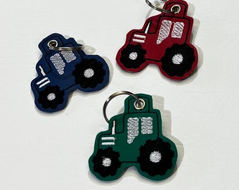 Embroidered Tractor Keychain: Waterproof Vinyl Zipper Pull