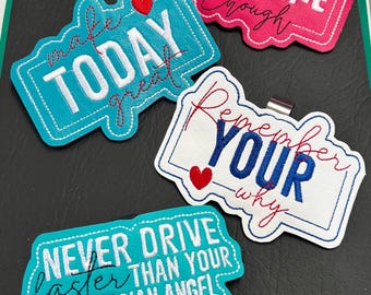Embroidered Car visor tag